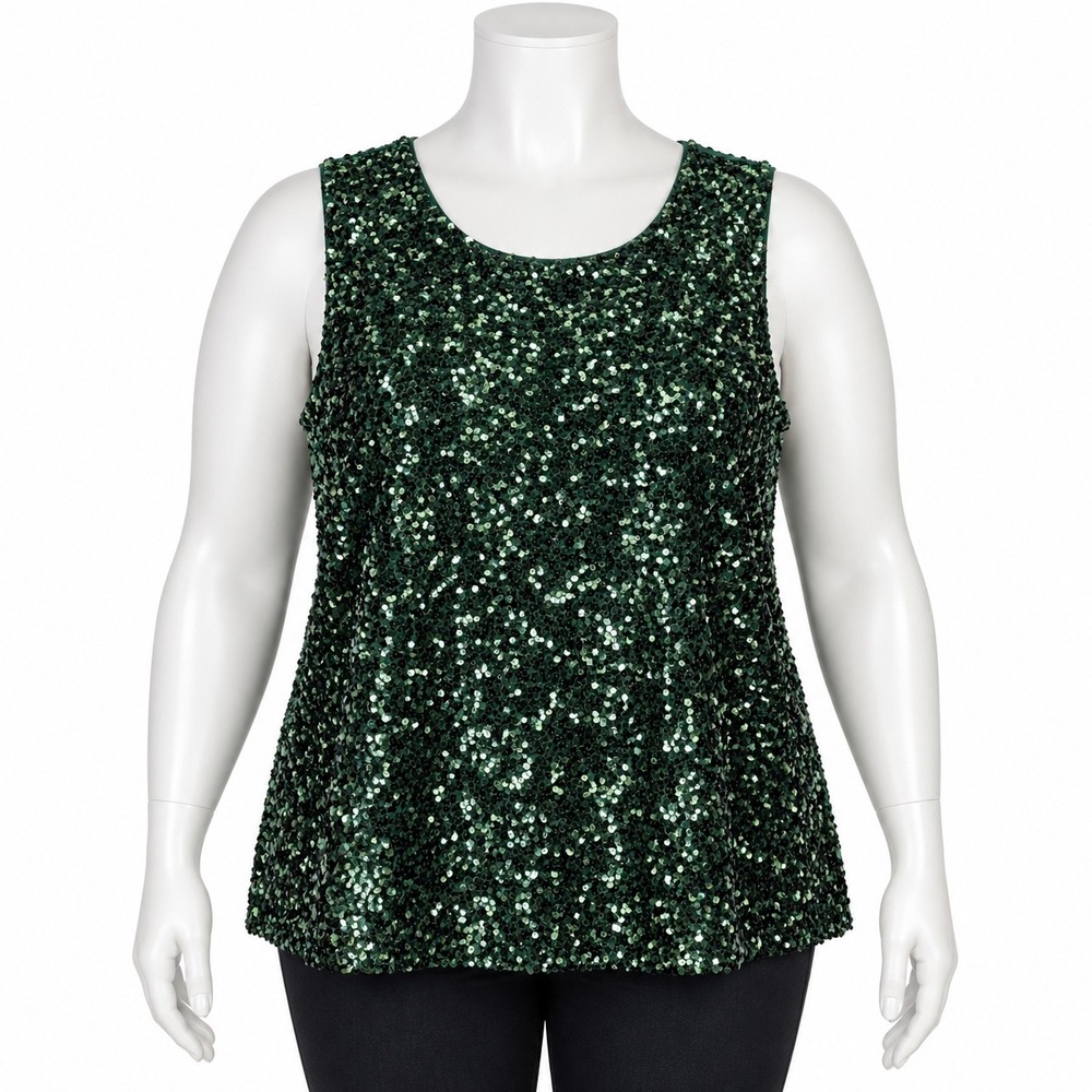 NEW Talbots Green Sequin Shell Tank Top Women's 2X Holiday Sparkle